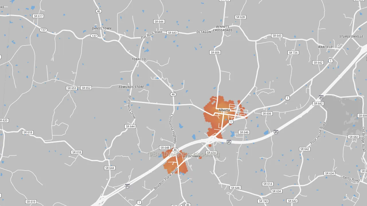 Bike Grade map of Alberta, VA