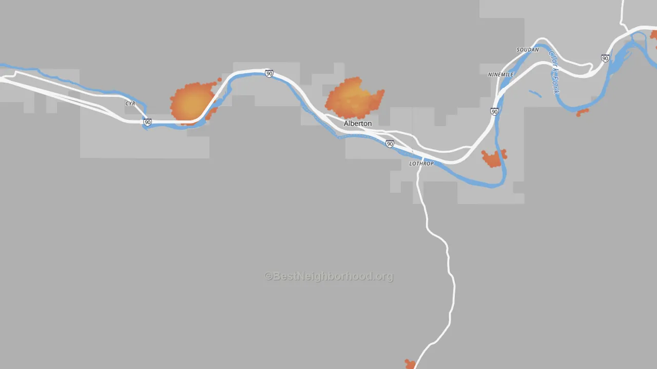Bike Grade map of Alberton, MT