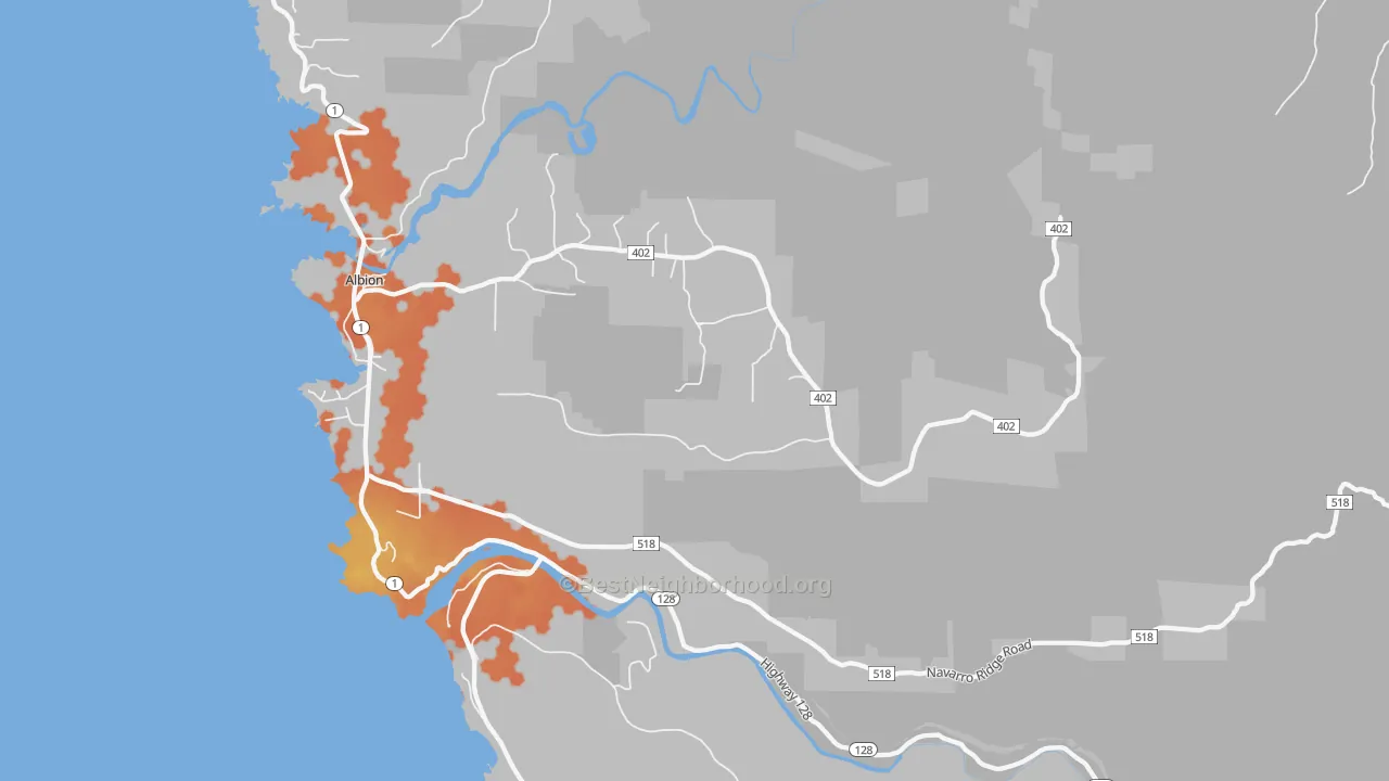Bike Grade map of Albion, CA