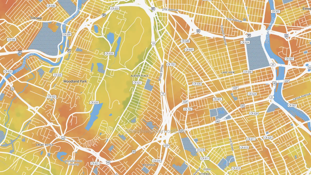 Bike Grade map of Albion Place, Clifton, NJ
