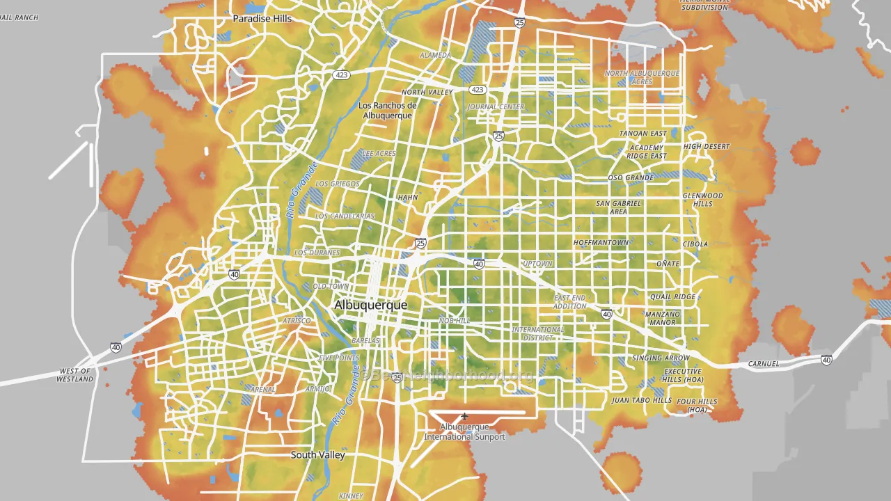 Bike Grade map of Albuquerque, NM