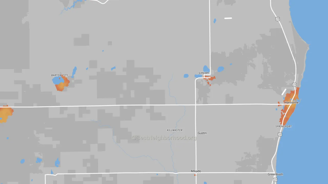 Bike Grade map of Alcona County, MI