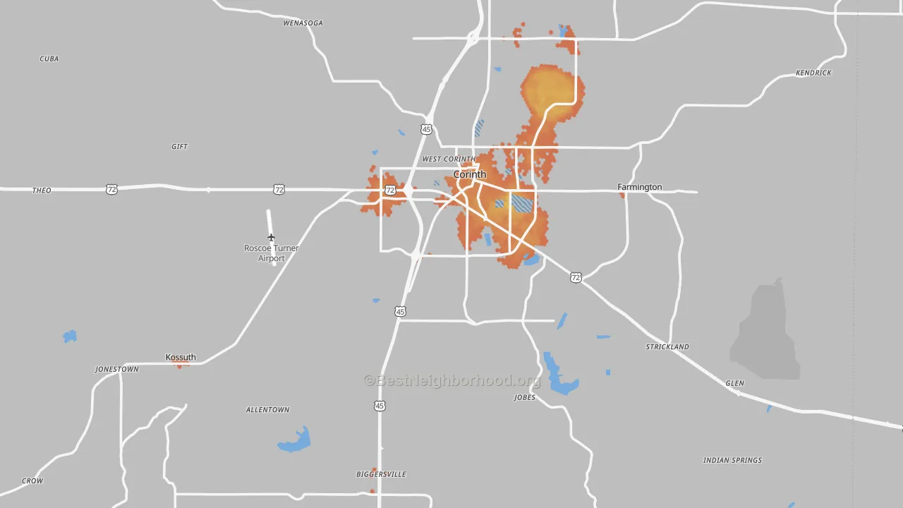 Bike Grade map of Alcorn County, MS