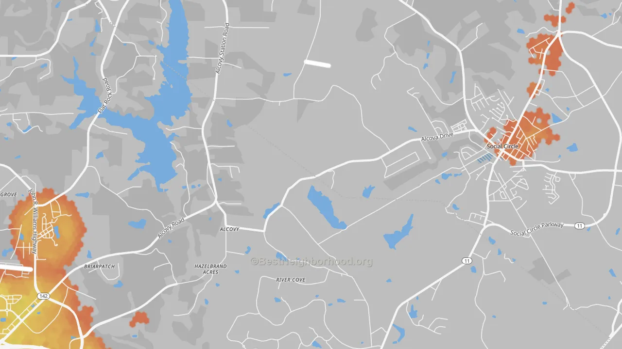 Bike Grade map of Alcovy, GA
