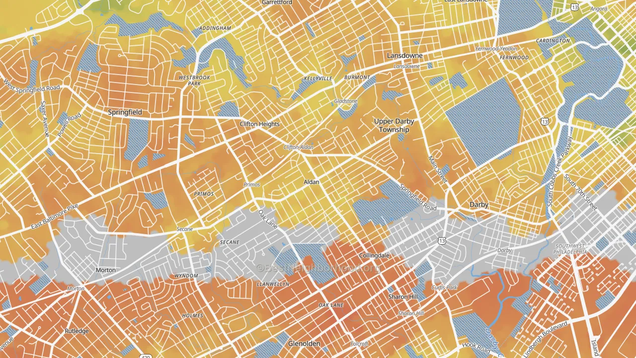 Bike Grade map of Aldan, PA
