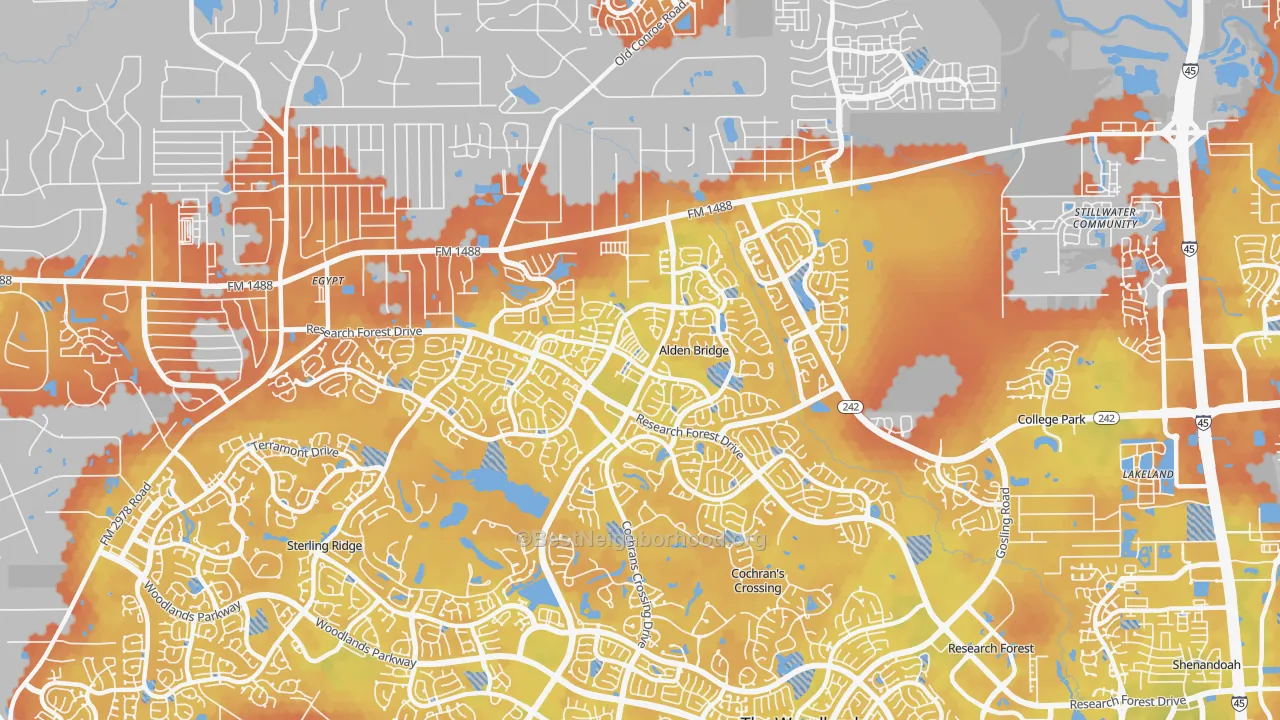 Bike Grade map of Alden Bridge, The Woodlands, TX