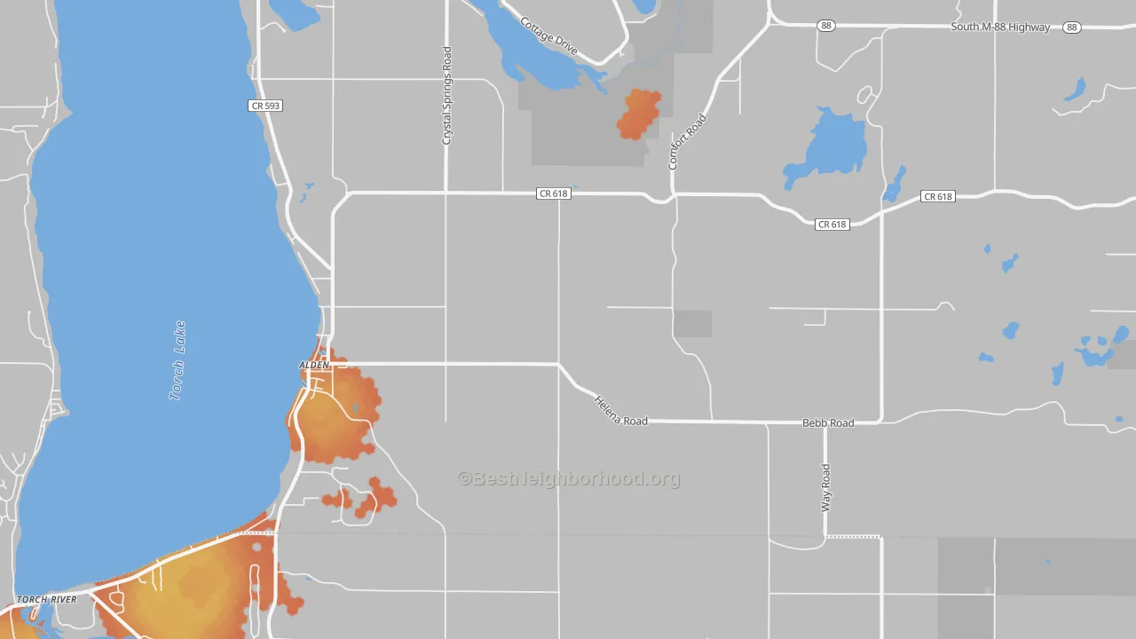 Bike Grade map of Alden, MI