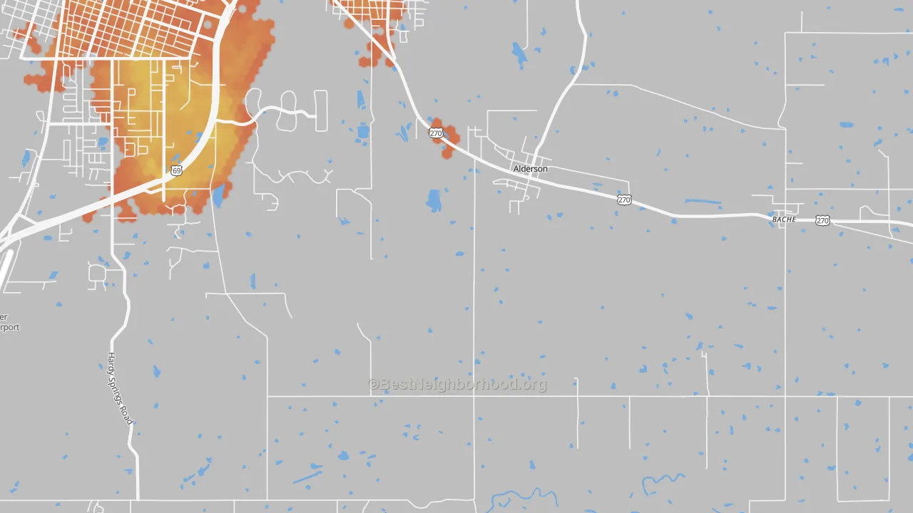 Bike Grade map of Alderson, OK
