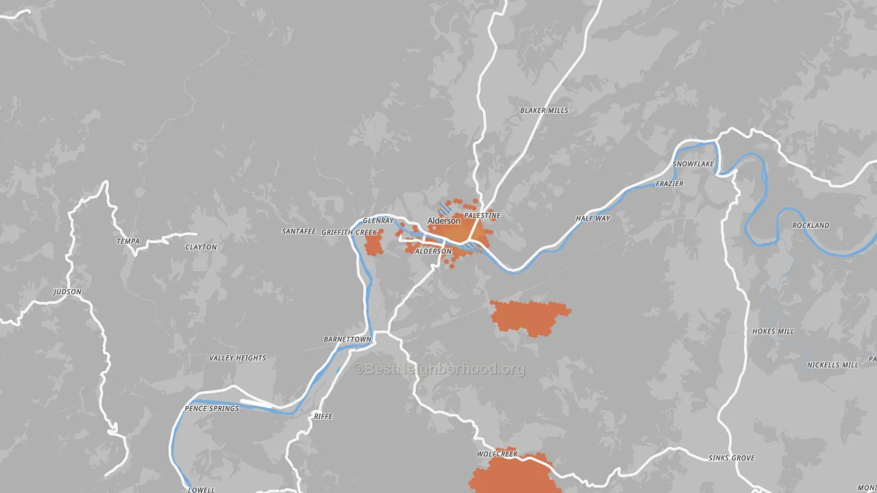 Bike Grade map of Alderson, WV