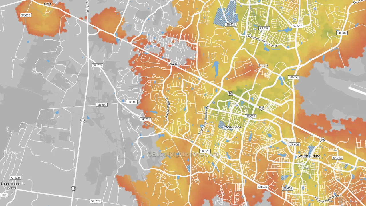 Bike Grade map of Aldie, VA