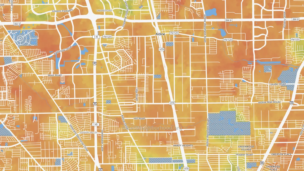 Bike Grade map of Aldine, TX