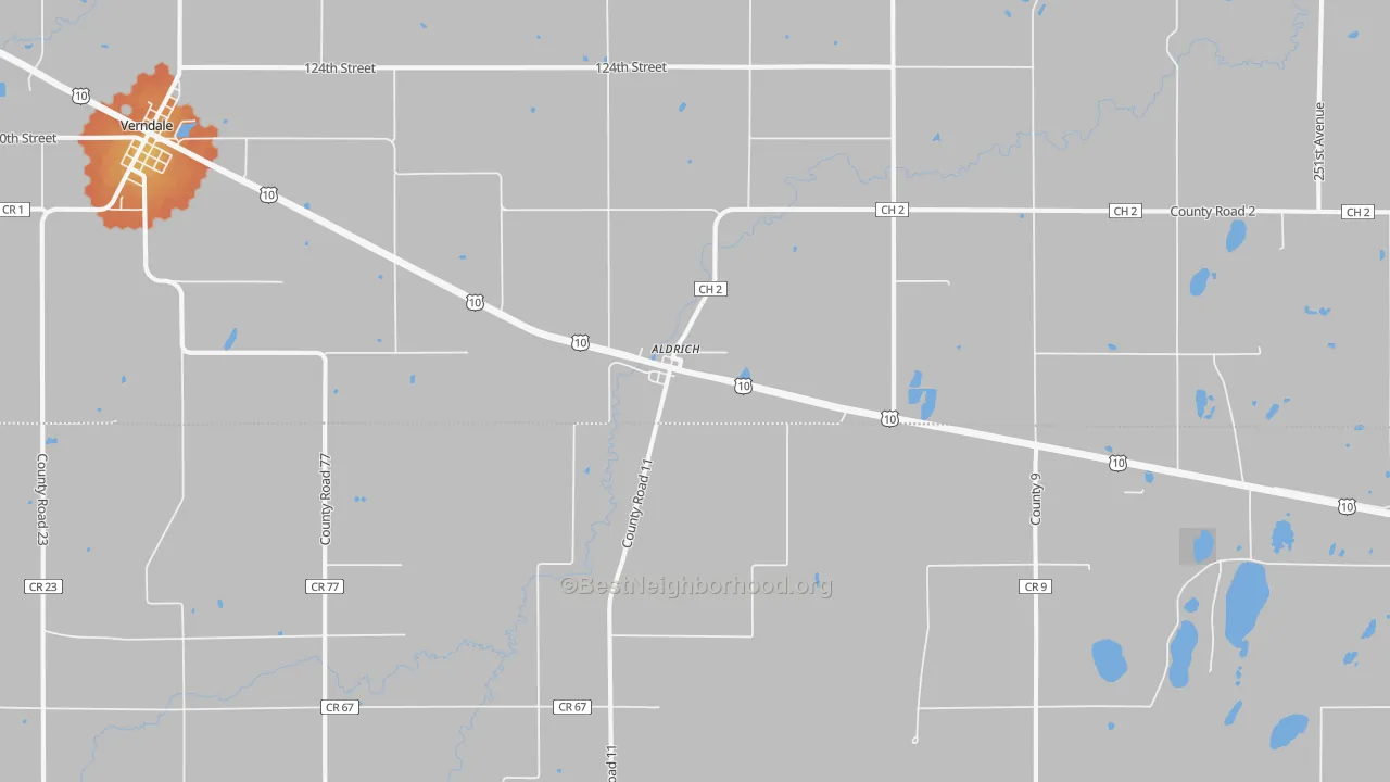 Bike Grade map of Aldrich, MN