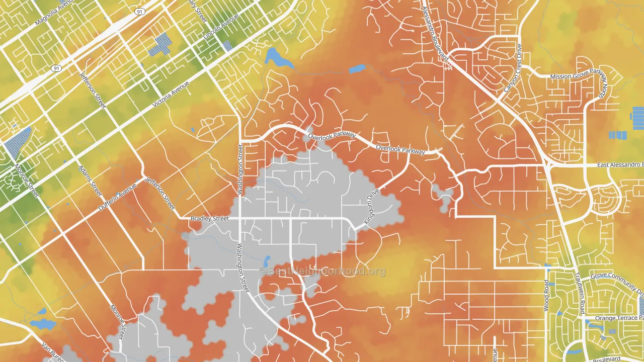 Bike Grade map of Alessandro Heights, Riverside, CA