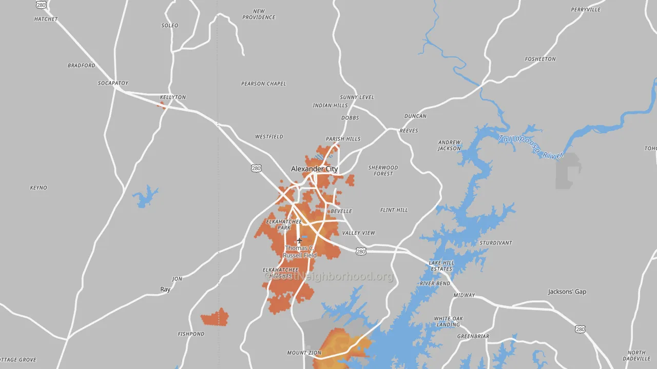 Bike Grade map of Alexander City, AL