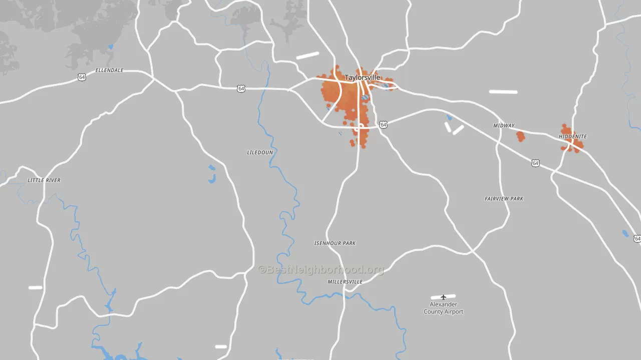 Bike Grade map of Alexander County, NC