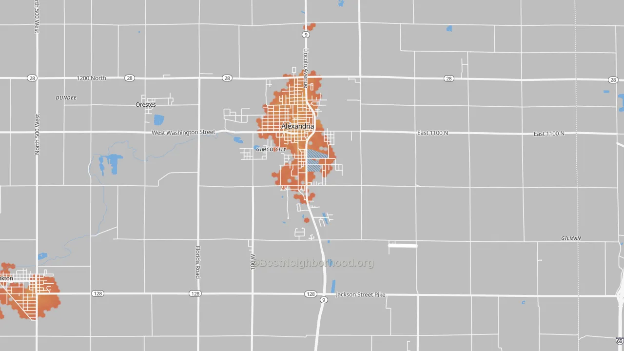 Bike Grade map of Alexandria, IN