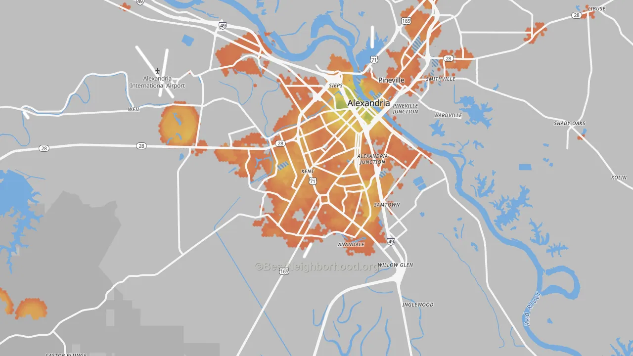 Bike Grade map of Alexandria, LA