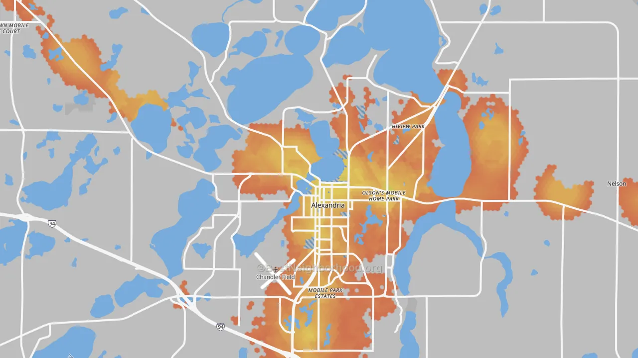 Bike Grade map of Alexandria, MN