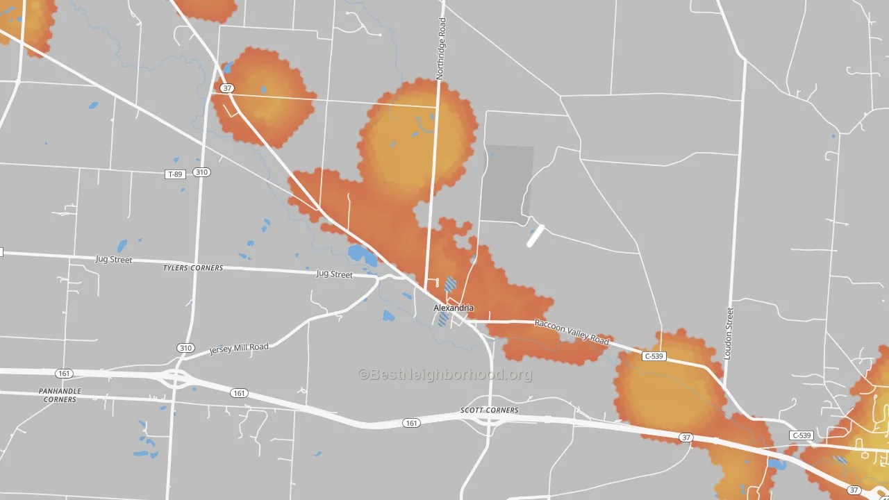 Bike Grade map of Alexandria, OH