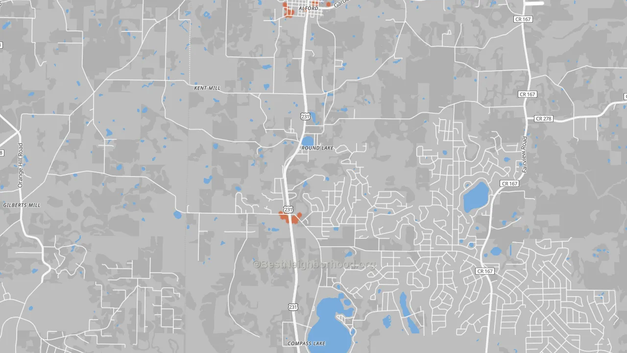 Bike Grade map of Alford, FL