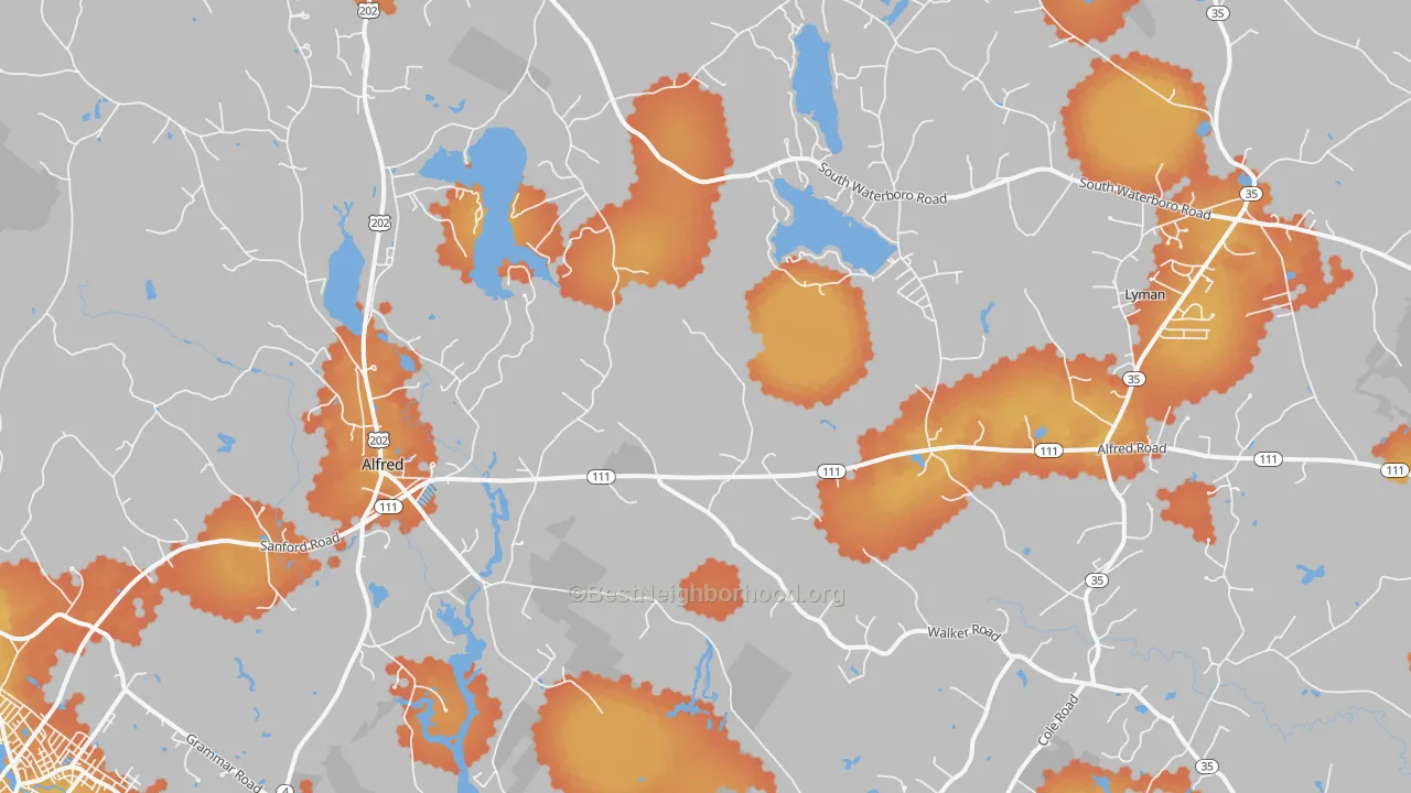 Bike Grade map of Alfred, ME