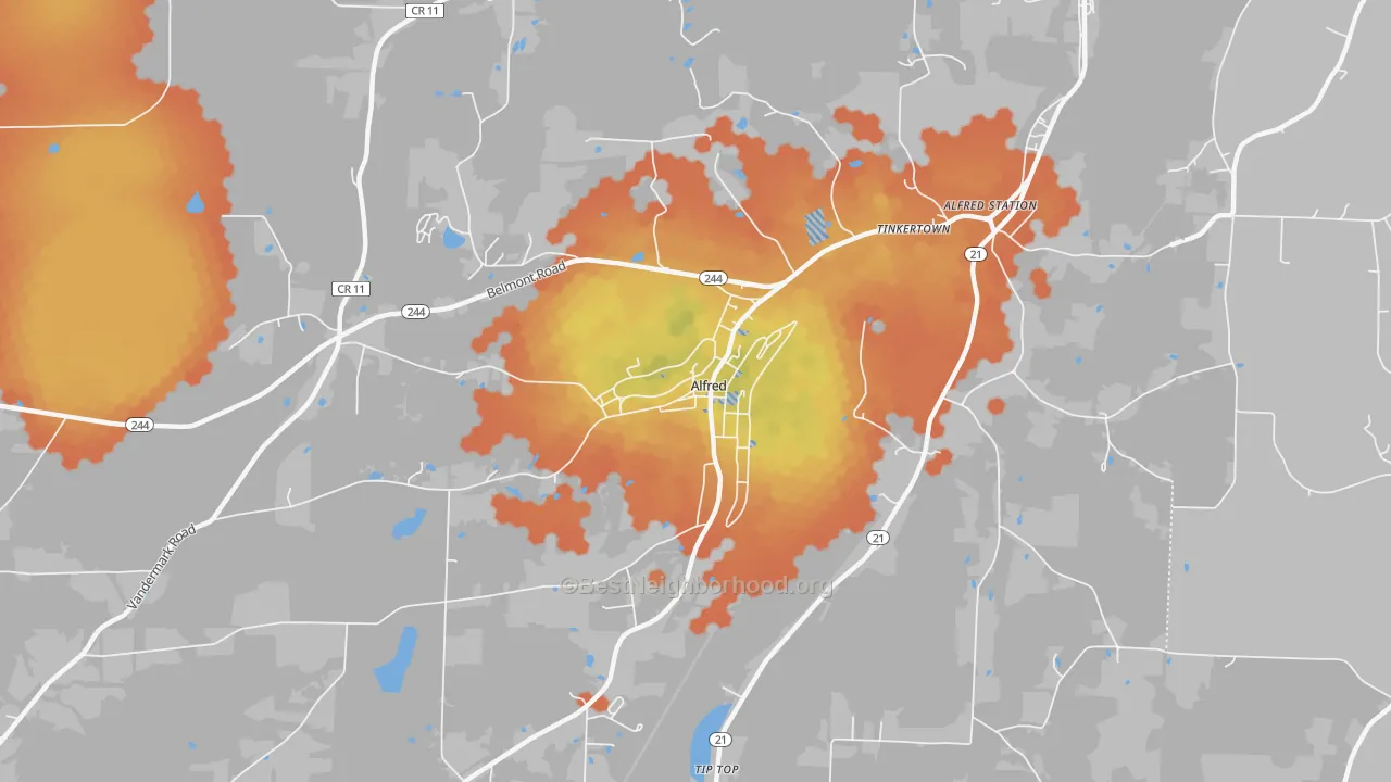 Bike Grade map of Alfred, NY