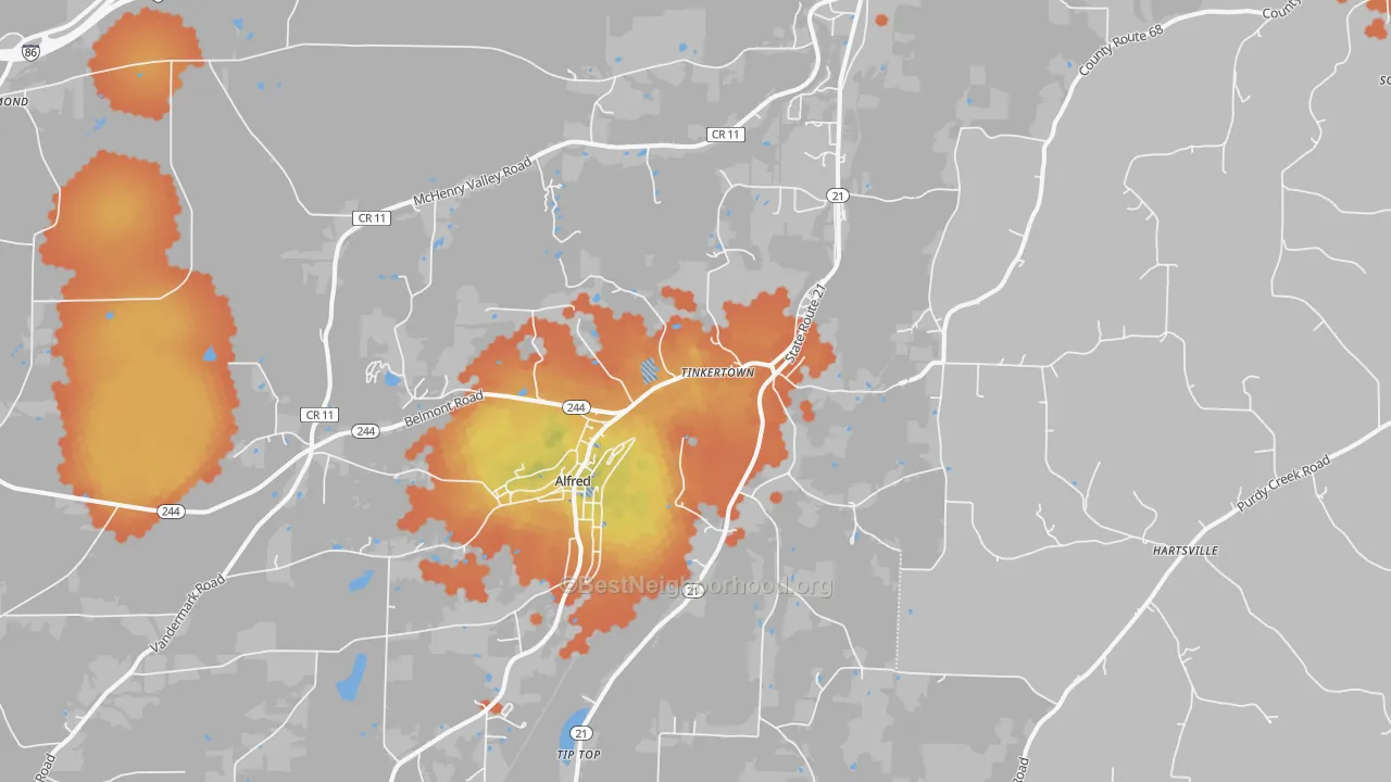 Bike Grade map of Alfred Station, NY