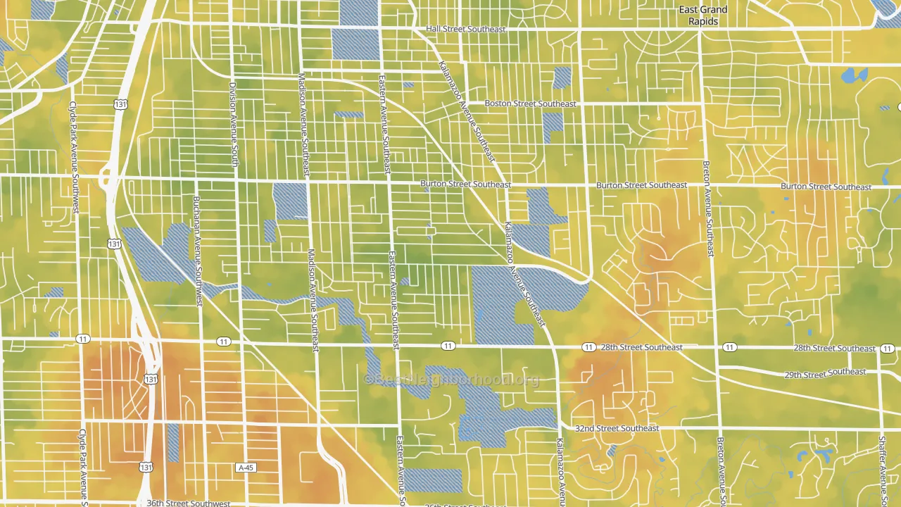 Bike Grade map of Alger Heights, Grand Rapids, MI