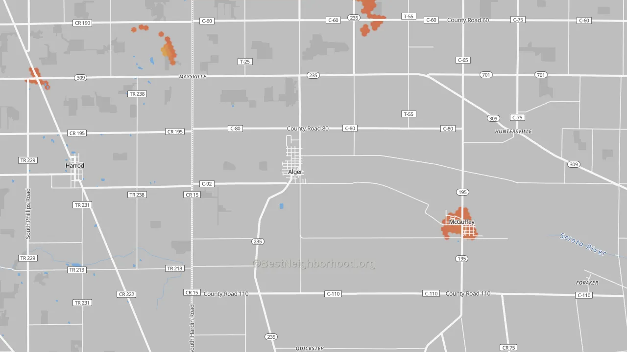 Bike Grade map of Alger, OH