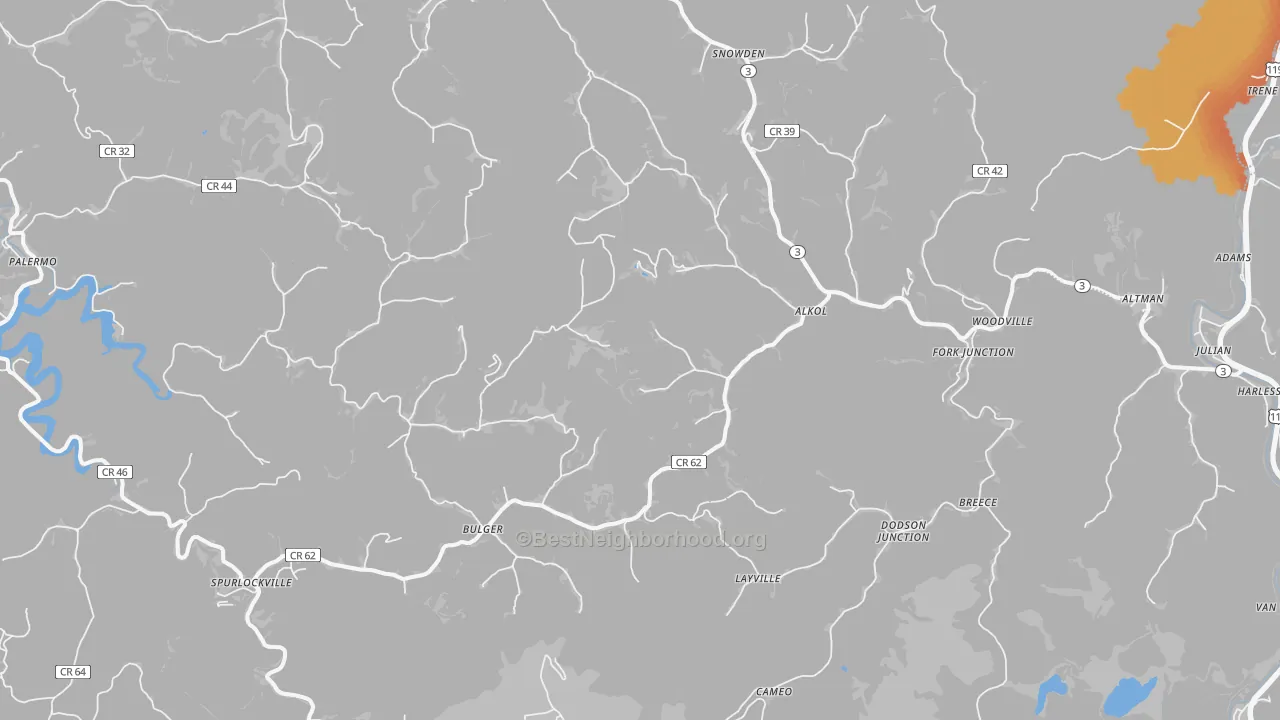 Bike Grade map of Alkol, WV