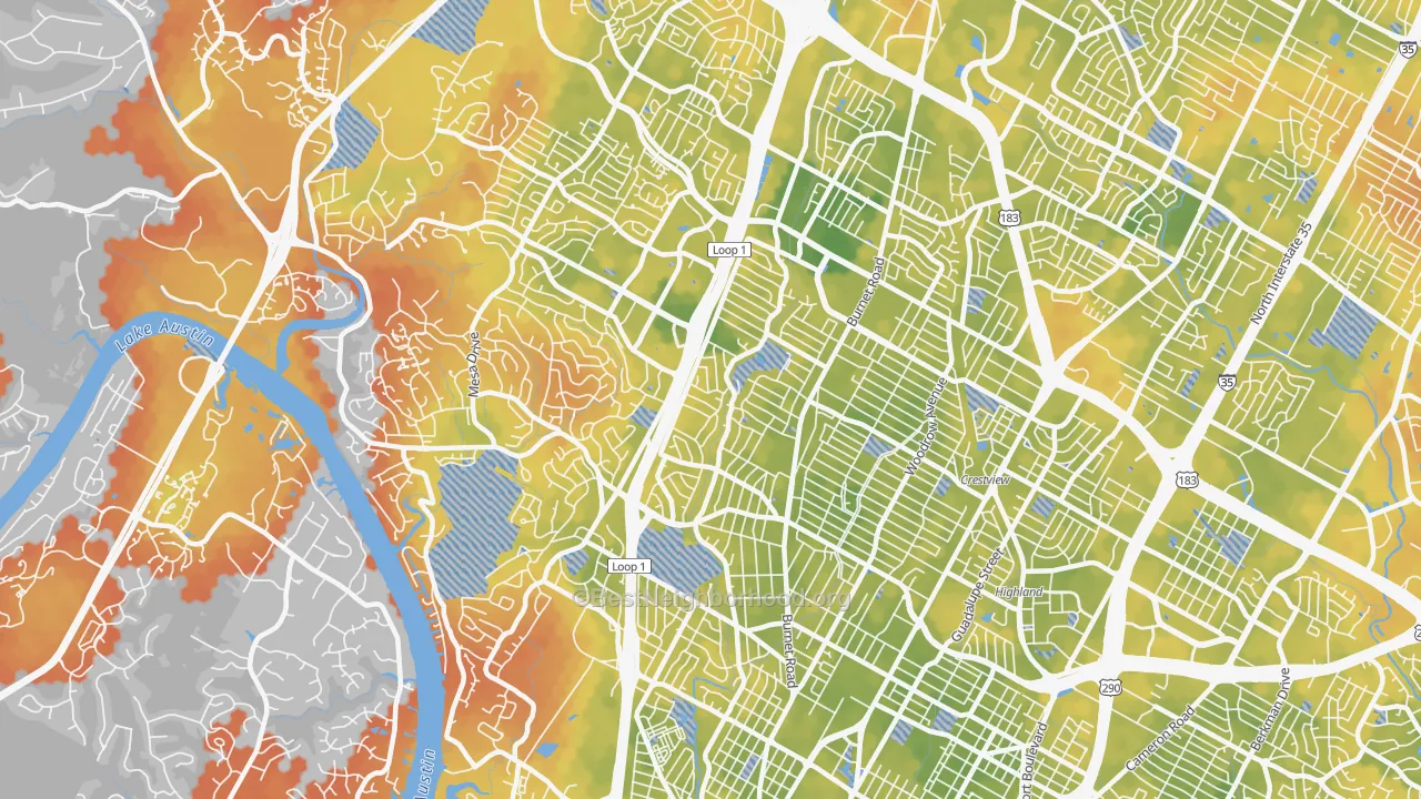 Bike Grade map of Allandale, Austin, TX