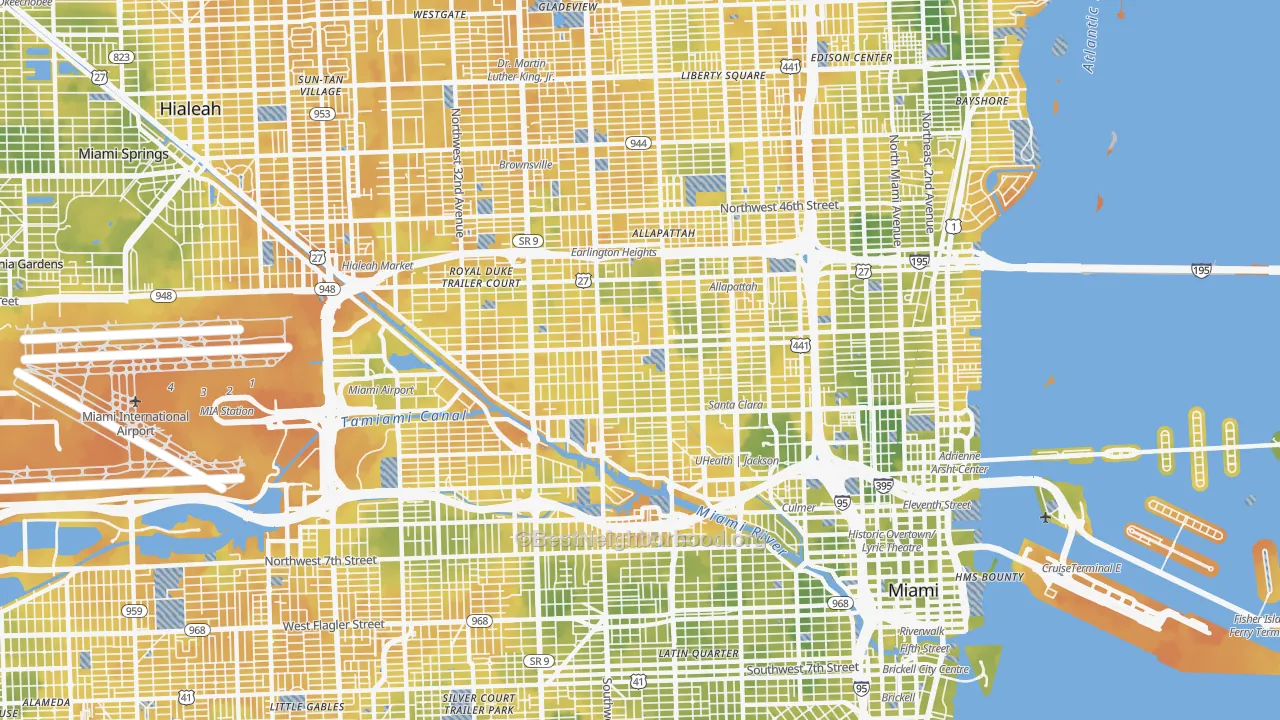 Bike Grade map of Allapattah, Miami, FL