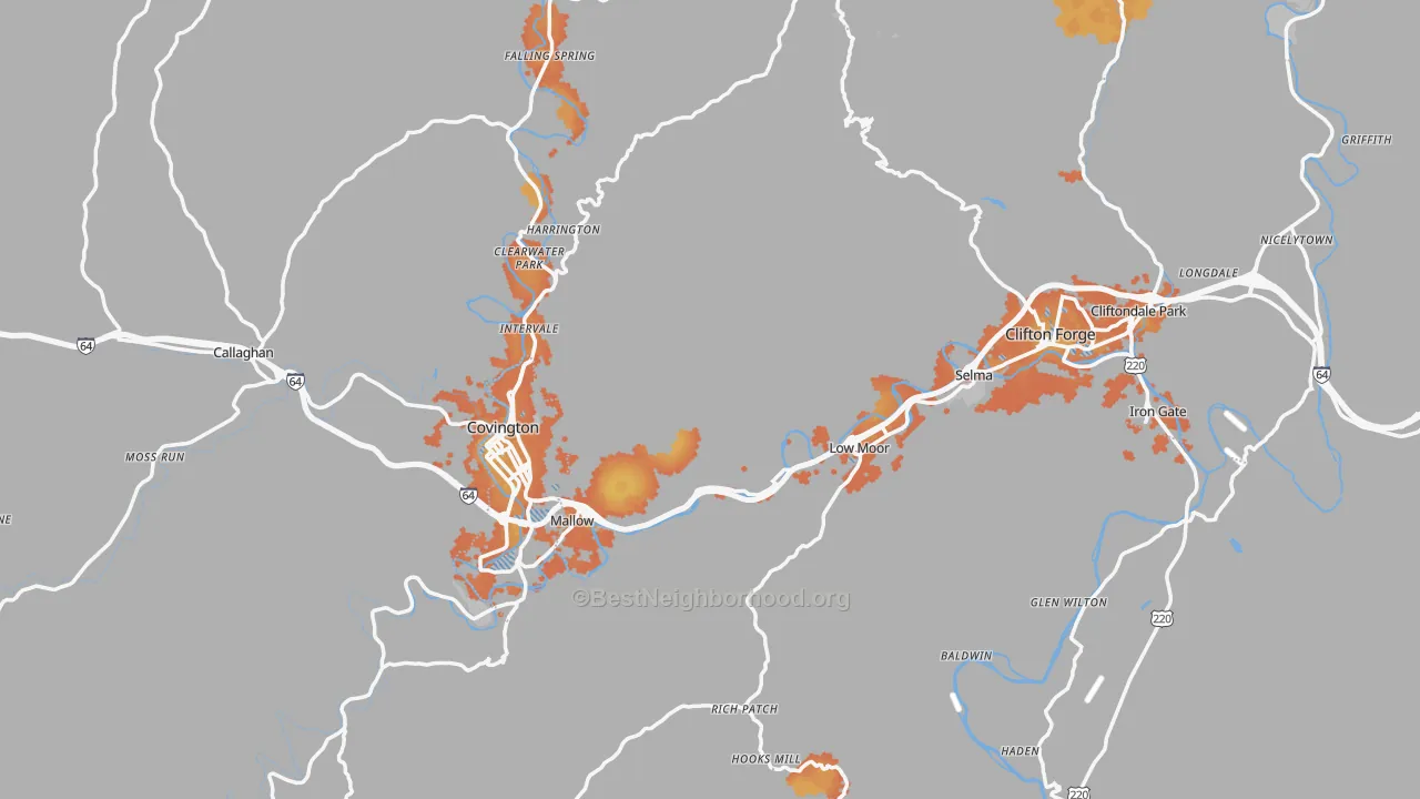 Bike Grade map of Alleghany County, VA