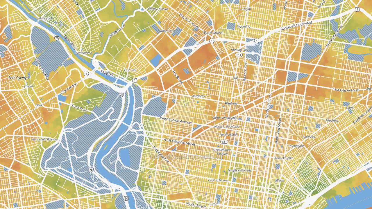 Bike Grade map of Alleghany West, Philadelphia, PA