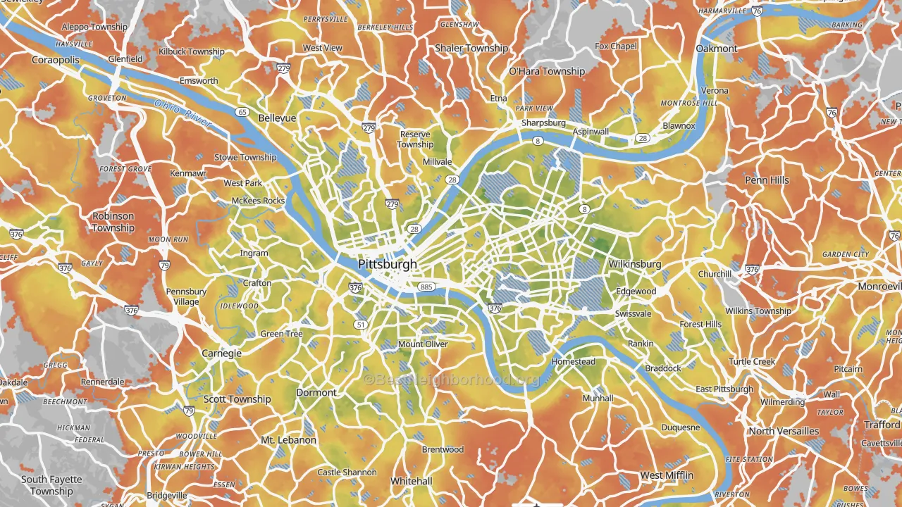 Bike Grade map of Allegheny County, PA