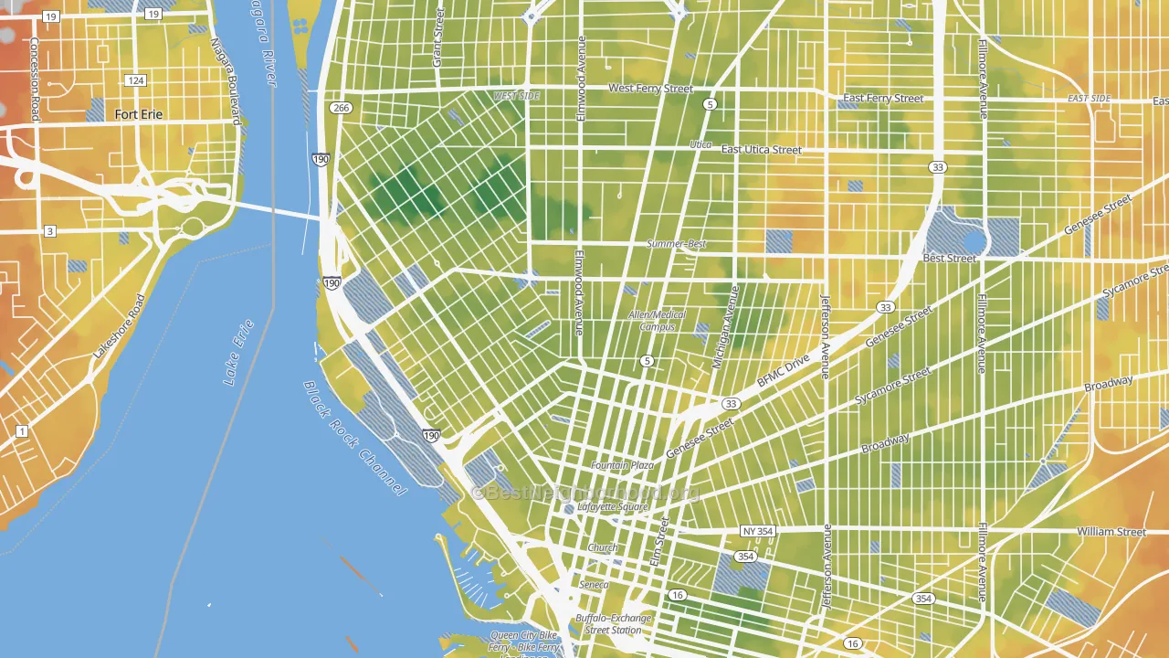Bike Grade map of Allen, Buffalo, NY