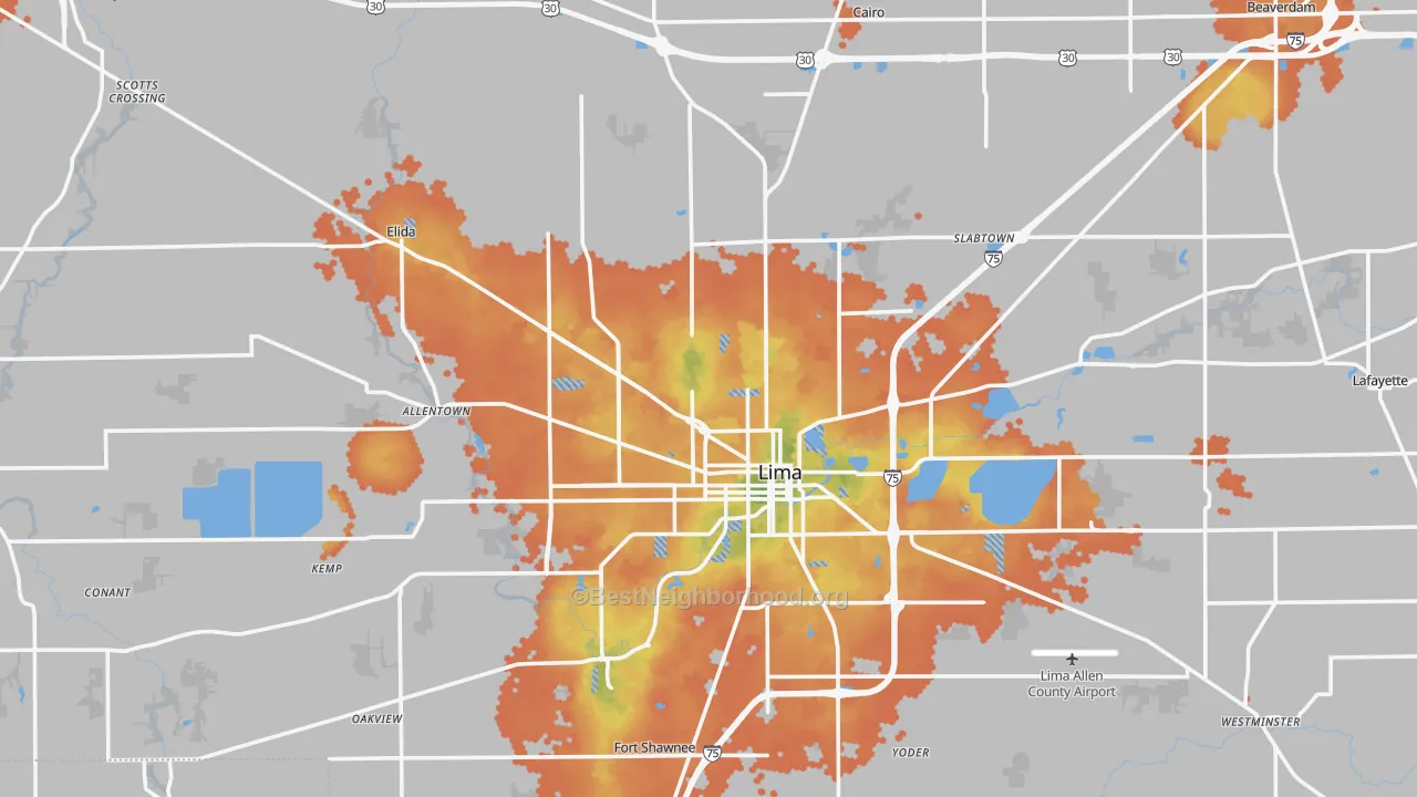 Bike Grade map of Allen County, OH