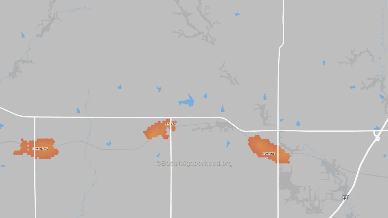 Bike Grade map of Allen, KS
