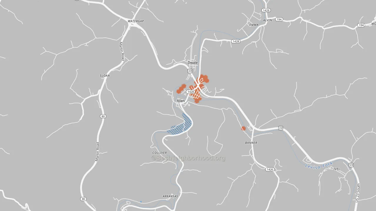 Bike Grade map of Allen, KY
