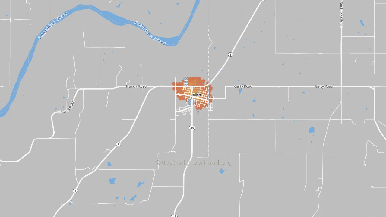 Bike Grade map of Allen, OK