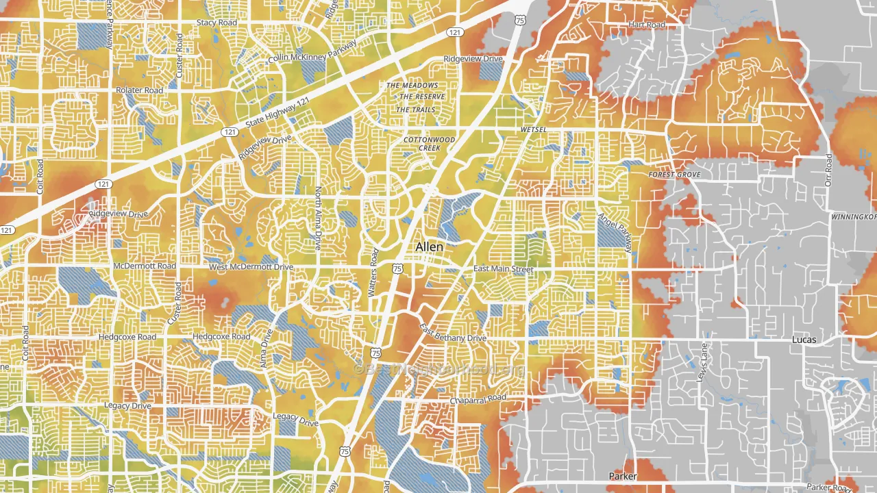 Bike Grade map of Allen, TX