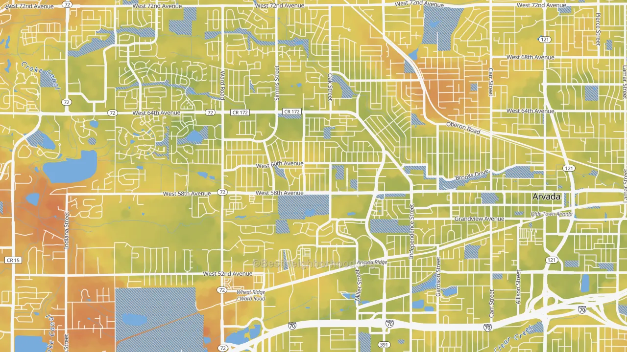 Bike Grade map of Allendale Area, Arvada, CO