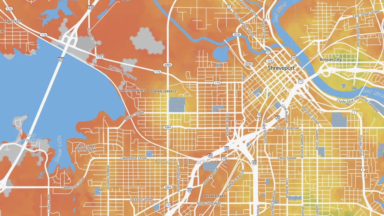 Bike Grade map of Allendale-Lakeside, Shreveport, LA