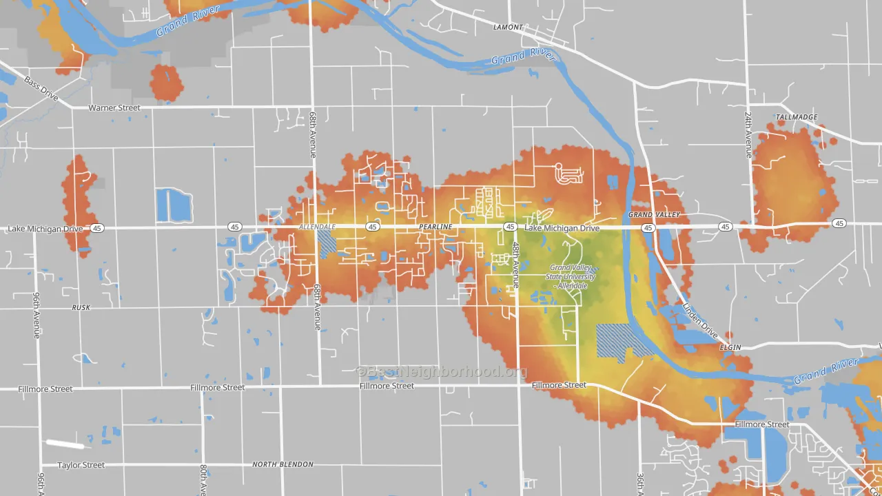 Bike Grade map of Allendale, MI