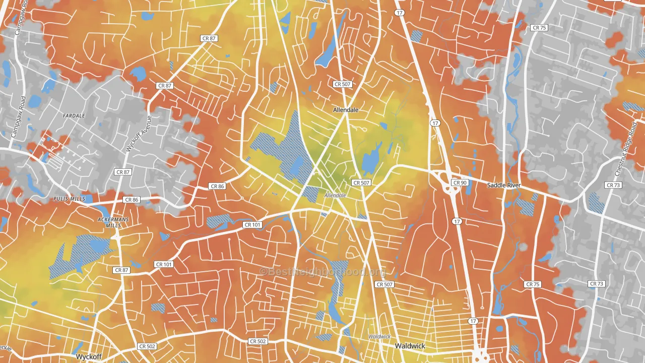 Bike Grade map of Allendale, NJ