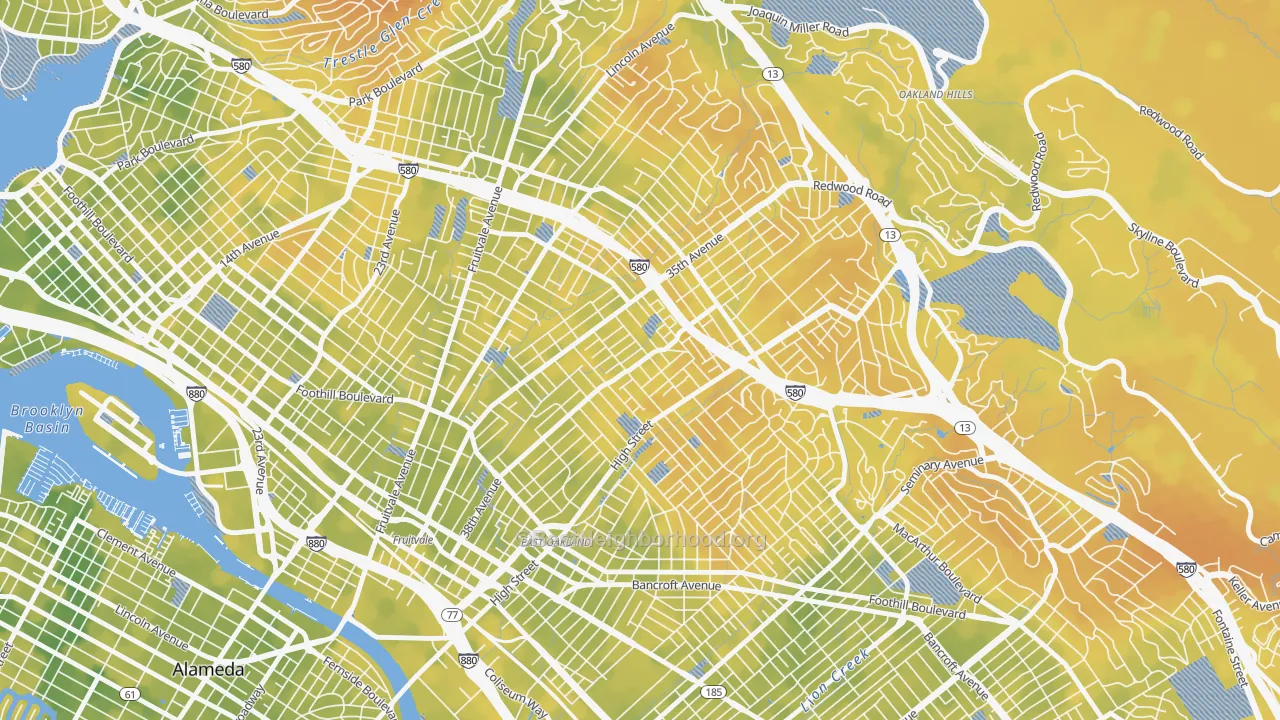 Bike Grade map of Allendale, Oakland, CA