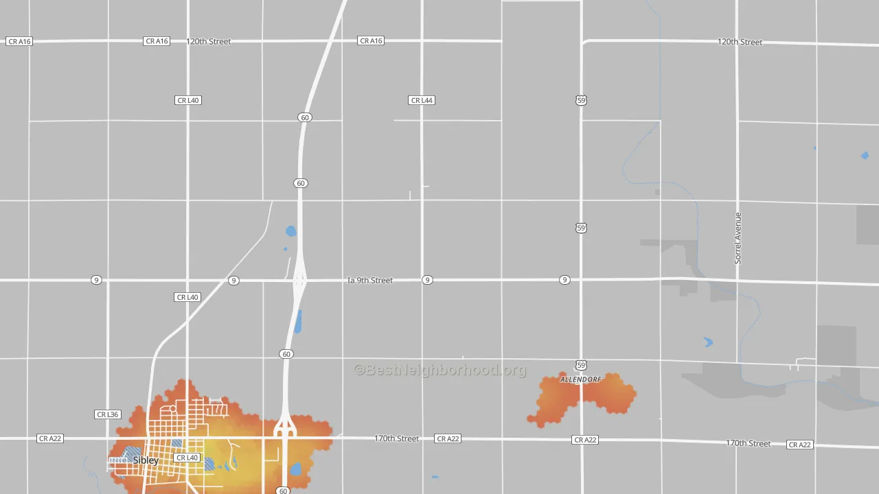 Bike Grade map of Allendorf, IA
