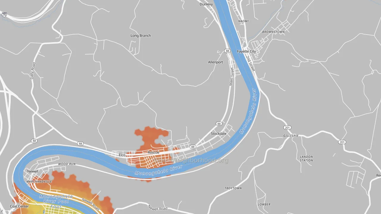 Bike Grade map of Allenport, PA