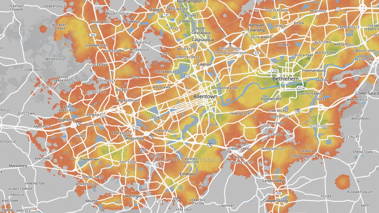 Bike Grade map of Allentown, PA
