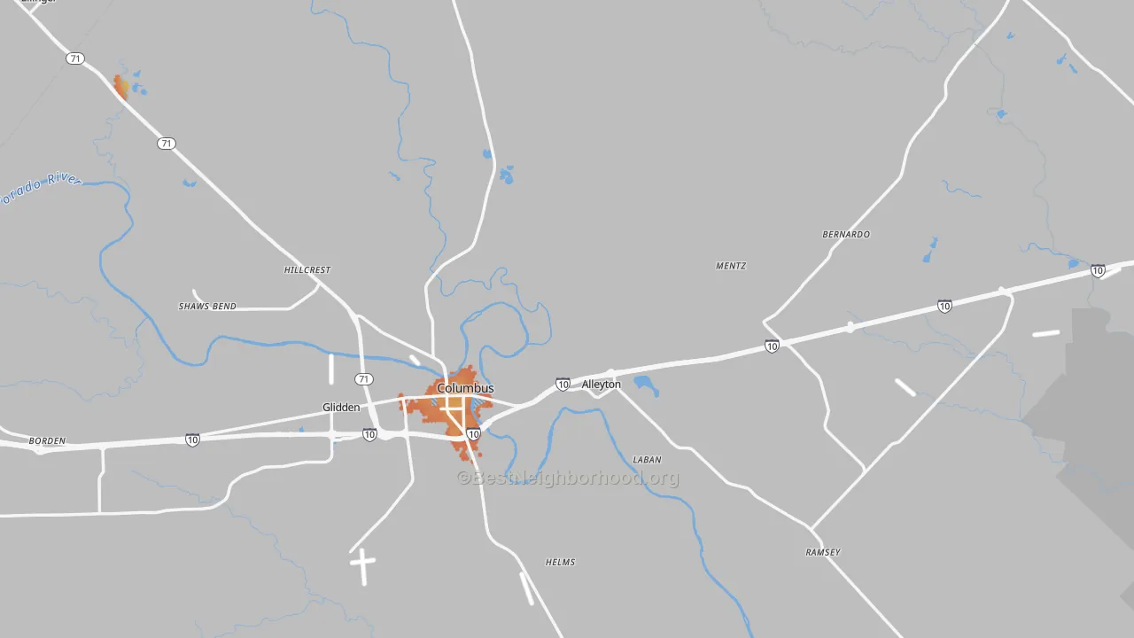 Bike Grade map of Alleyton, TX